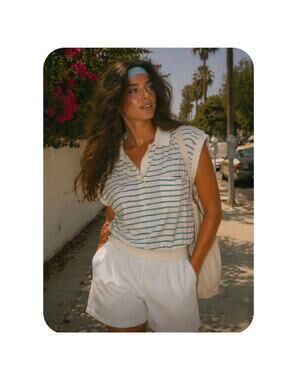 Tan Jay Women’s Vtg. 80s White Blue Parcour Activewear Sleeveless Top NEW NWT M